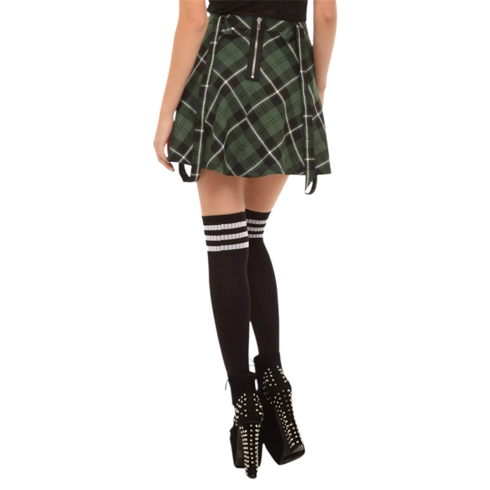 Royal Bones By Tripp Green Plaid Suspenders Skirt - Picture 2 of 6